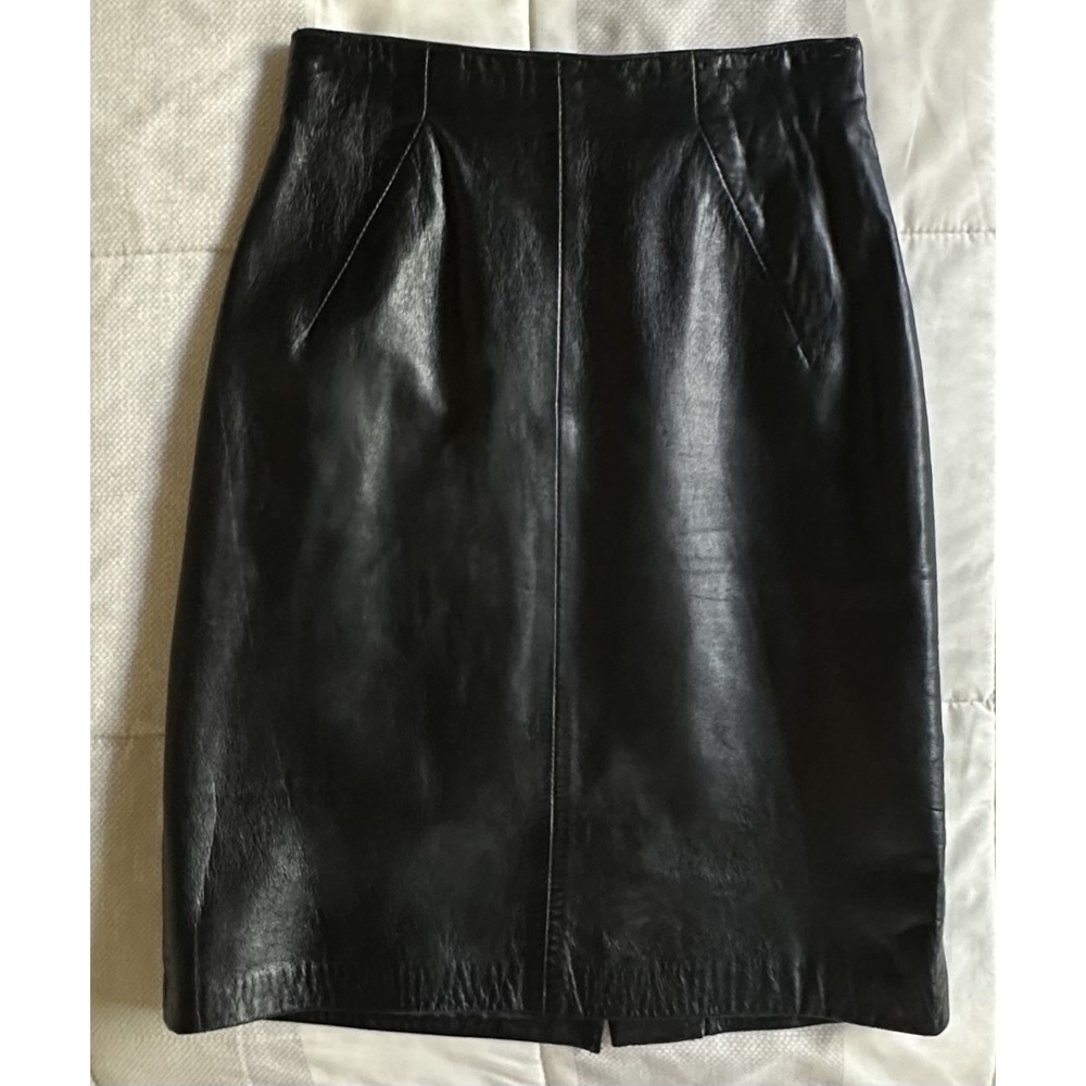 Michael Hoban North Beach Leather Pencil Skirt Black Size 7/8 Y2K